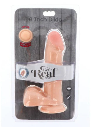 Rosa silikon dildo 18 cm mit dualer dichte in klarer verpackung von get real by toyjoy