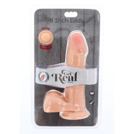 Rosa silikon dildo 18 cm mit dualer dichte in klarer verpackung von get real by toyjoy