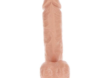 Realistischer peachfarbener silikon dildo get real extrem XL 25,5 cm mit detailreicher struktur und rundem sockel