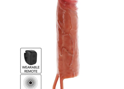 GET REAL – FEUCHTIGKEITSSPENDENDE SILIKON-VIBRATIONS-PENISHÜLLE IN KARAMELL 20 CM