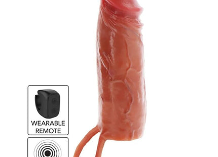 GET REAL – FEUCHTIGKEITSSPENDENDE SILIKON-VIBRATIONS-PENISHÜLLE IN KARAMELL 16 CM