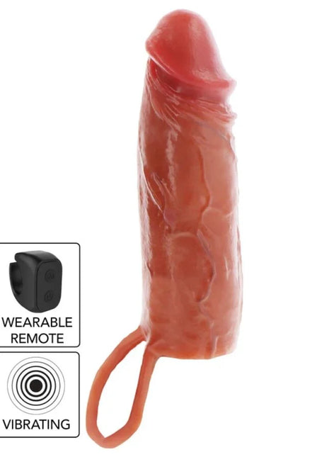 GET REAL – FEUCHTIGKEITSSPENDENDE SILIKON-VIBRATIONS-PENISHÜLLE IN KARAMELL 16 CM
