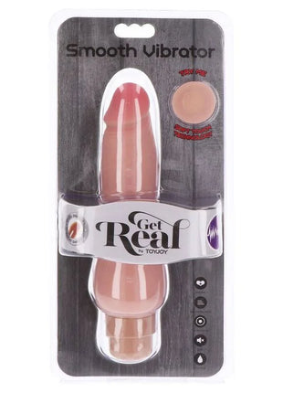 Get real glatte vibratorhaut mit dual dichte von toyjoy in transluzent pfirsich silikon mit strukturierter griffzone und bedientasten