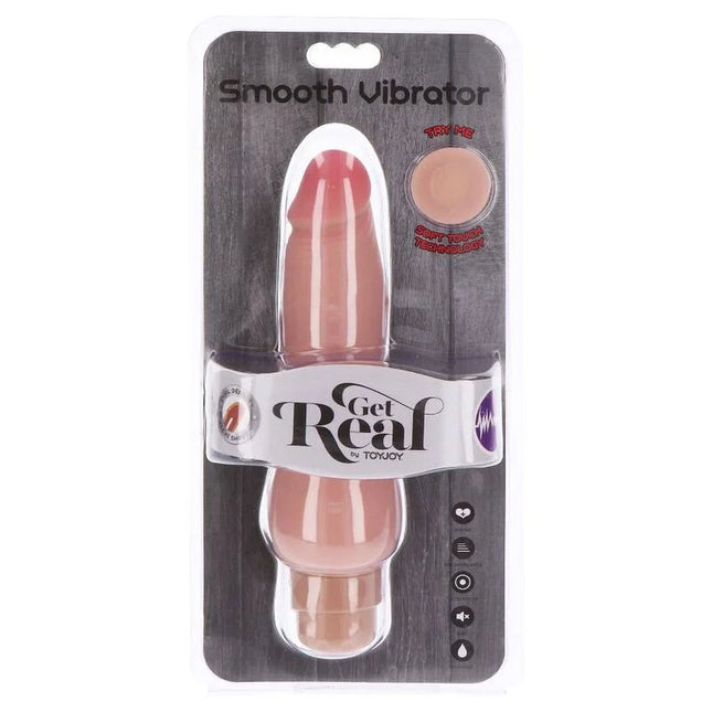 Get real glatte vibratorhaut mit dual dichte von toyjoy in transluzent pfirsich silikon mit strukturierter griffzone und bedientasten
