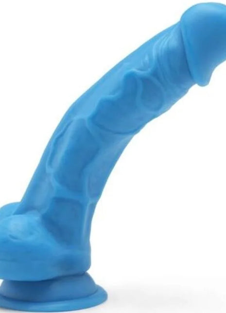 Blauer silikon dildo get real happy dicks 19 cm mit texturierter oberfläche und gebogenem design
