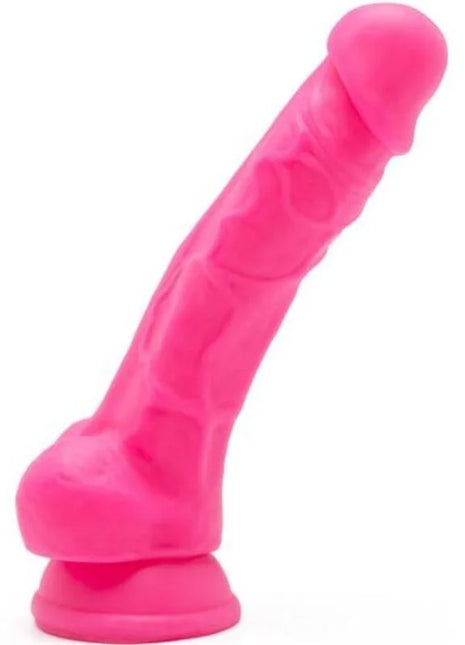 Hellpinkfarbener silikon dildo get real happy dicks 19 cm mit geriffelter oberfläche und rundem kopf