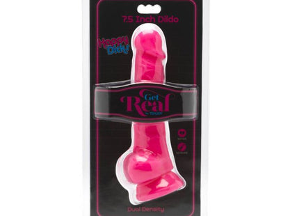 Ein lebendiger pinkfarbener 19 cm dualdichte dildo von happy dicky in originalverpackung
