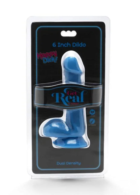 Blauer get real happy dicks dildo 12 cm aus silikon in klarer plastikverpackung