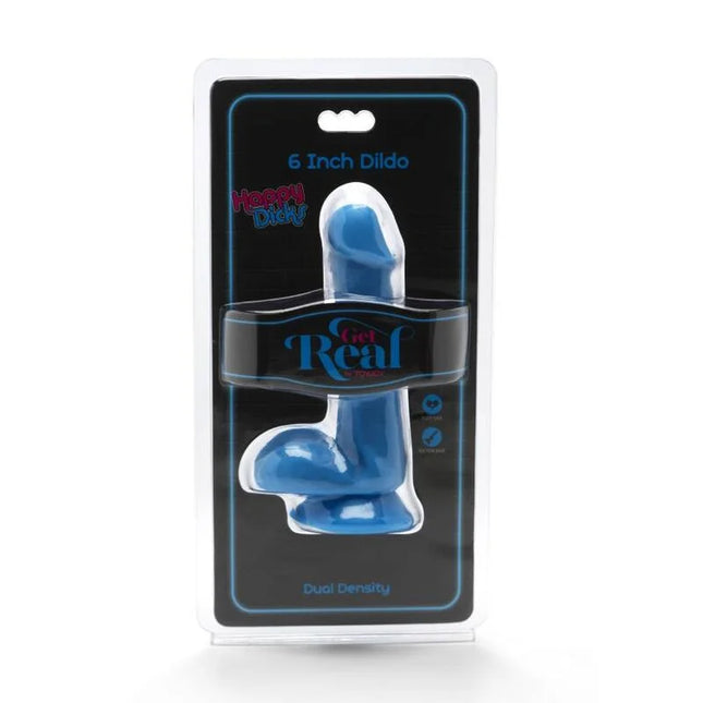 Blauer get real happy dicks dildo 12 cm aus silikon in klarer plastikverpackung