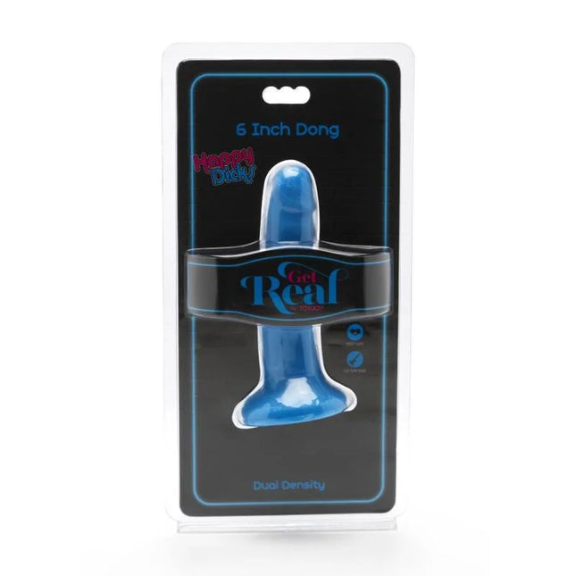 Blauer silikon dong 12 cm mit doppelstruktur im happy dicks happy packaging von get real