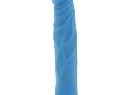 Blauer silikon dildo mit texturierten rillen und abgerundetem kopf get real happy dicks dong 19 cm