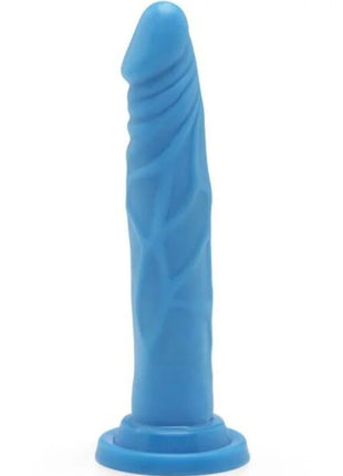 Blauer silikon dildo mit texturierten rillen und abgerundetem kopf get real happy dicks dong 19 cm