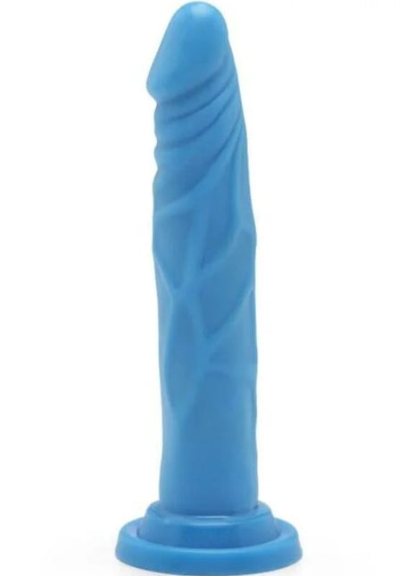 Blauer silikon dildo mit texturierten rillen und abgerundetem kopf get real happy dicks dong 19 cm
