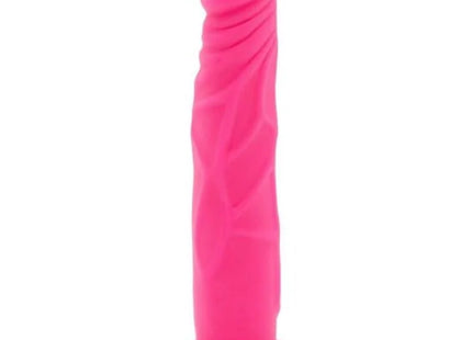 Hellrosa silikon dildo mit strukturierter, gerippter oberfläche und runder basis aus der happy dicks serie von get real