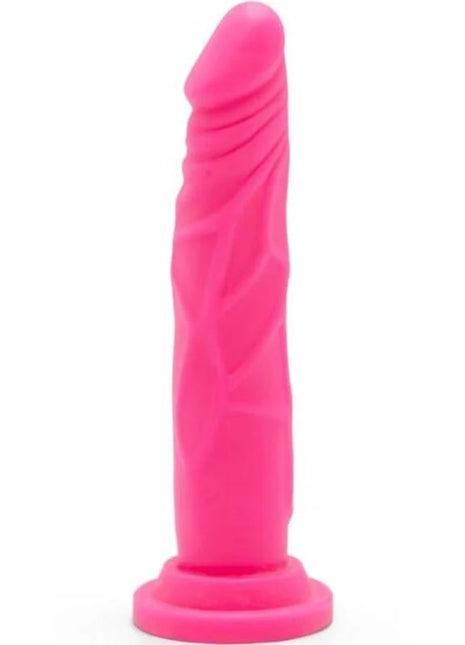 Hellrosa silikon dildo mit strukturierter, gerippter oberfläche und runder basis aus der happy dicks serie von get real