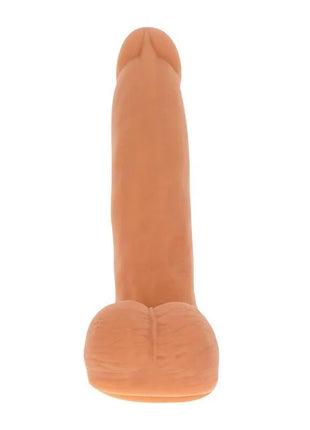Tanfarbener realistischer silikon-dildo mit glatter, leicht strukturierter oberfläche und detaillierten anatomischen konturen aus der serie get real magnetischer pulse