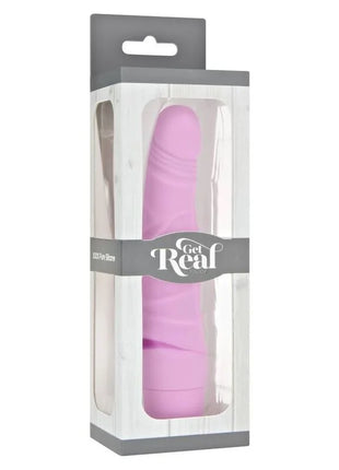 Pink silikon mini vibrator get real mini classic slim in transparenter plastik- und grauer kartonverpackung