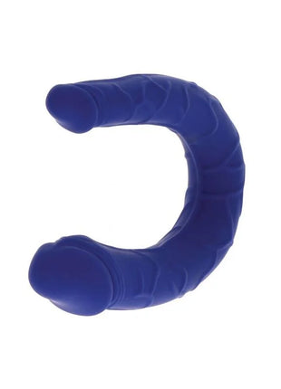 Blauer silikon c-förmiger ring mit strukturierter, gerippter oberfläche aus get real realistischer mini-doppeldong