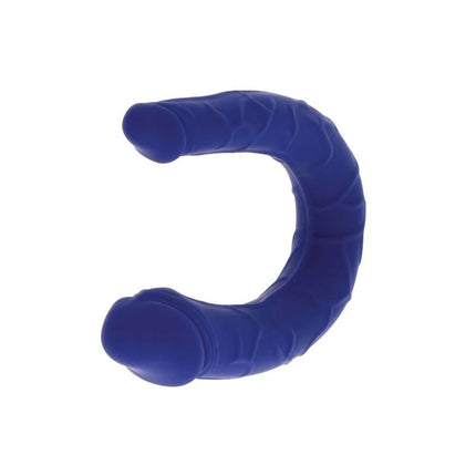 Blauer silikon c-förmiger ring mit strukturierter, gerippter oberfläche aus get real realistischer mini-doppeldong