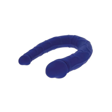 Blauer silikon realistischer mini doppeldong u-form mit strukturierter oberfläche und abgerundeten enden