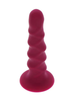 Ein mattes tief magenta silikon analplug mit spiralstruktur und abgerundetem rand modell get real ribbed dong 12 cm rot