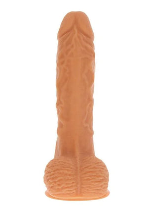 Tanfarbener, strukturierter silikon vibrator dildo mit rotierender und auf- und abbewegung get real up&down