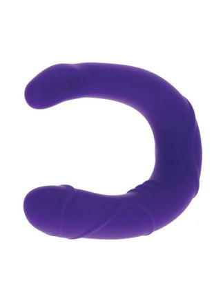 Lila silikon c-förmiger erwachsenenspielzeug mit glatten konturen und leicht strukturierter oberfläche von get real vogue mini double dong