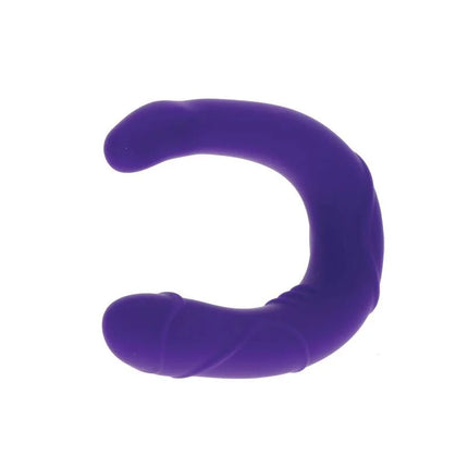 Lila silikon c-förmiger erwachsenenspielzeug mit glatten konturen und leicht strukturierter oberfläche von get real vogue mini double dong