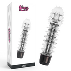 Glossy axel black vibrator aus klarem transparentem material mit schwarzer basis und silbernen metallakzenten