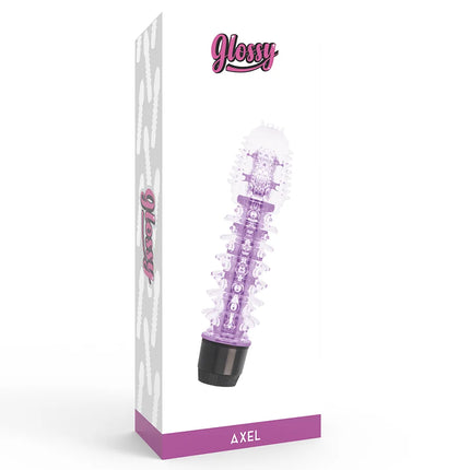 Violetter transparenter vibrator mit schwarzer basis der marke glossy axel modell axel flieder