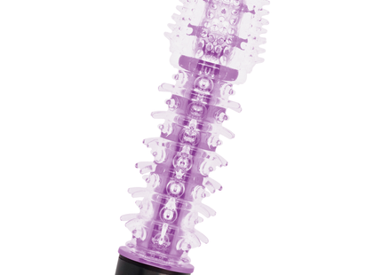 Glossy axel vibrator flieder in lila und transparent mit strukturierter, stacheliger oberfläche aus kunststoff