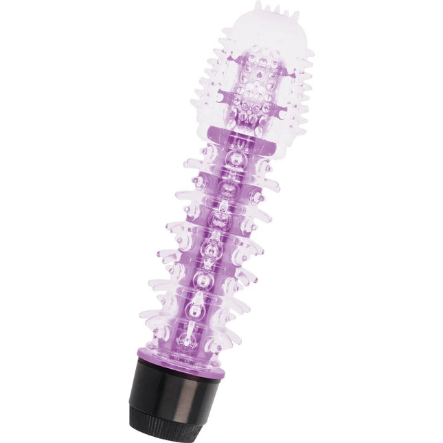 Glossy axel vibrator flieder in lila und transparent mit strukturierter, stacheliger oberfläche aus kunststoff
