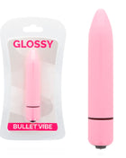 Glänzender pinker dünner bullet vibe mit glatter oberfläche und dunklem ring am fuß im produkt glossy rosa