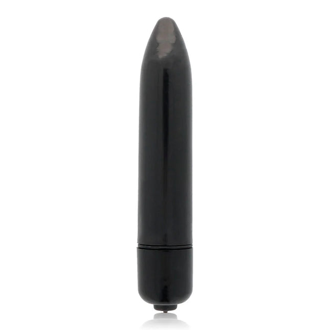 Schwarzer, schlanker vibrator glossy mit glänzendem finish und abgerundetem spitz für intensive stimulation