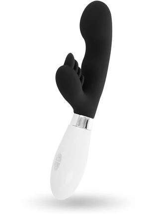 Schwarzer und weißer silikonvibrato mit gebogenem fingerförmigem kopf im produkt glossy elvis kaninchen schwarz