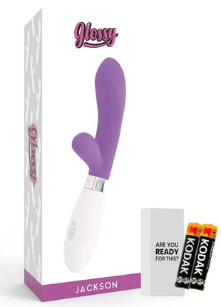 Glänzender jackson vibratore in lila und weiß mit ergonomischem design aus hochwertigem material