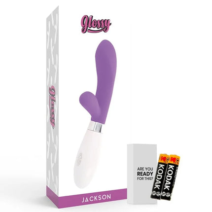 Glänzender jackson vibratore in lila und weiß mit ergonomischem design aus hochwertigem material
