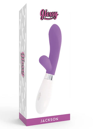 Glänzender jackson kaninchen vibrator in lila und weiß mit ergonomischem design aus hochwertigem material