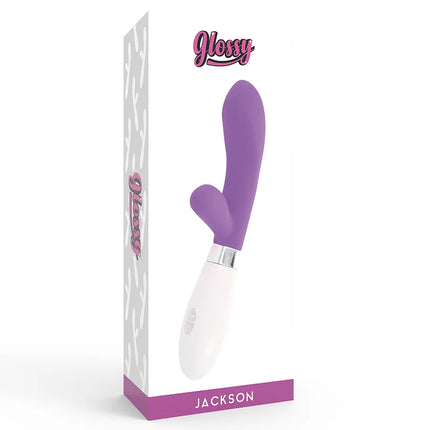 Glänzender jackson kaninchen vibrator in lila und weiß mit ergonomischem design aus hochwertigem material