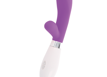 Lila und weiße silikon kaninchen-vibrator mit silbernem metallband glossY - jackson kaninchen lila