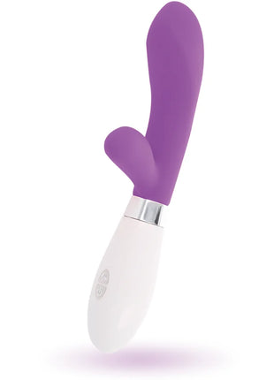Lila und weiße silikon kaninchen-vibrator mit silbernem metallband glossY - jackson kaninchen lila