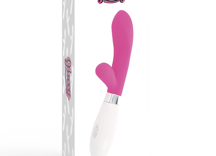 Glänzender jackson-kaninchen-rosa vibrato wand in rosa und weiß in der verpackung