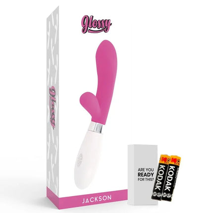 Glänzender pink-weißer jackson-kaninchen-vibrator mit ergonomischem design und glänzender oberfläche