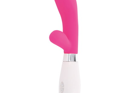 Glatter silikon-vibrator in rosa und weiß in kaninchenform von glossy namens jackson-kaninchen-rosa