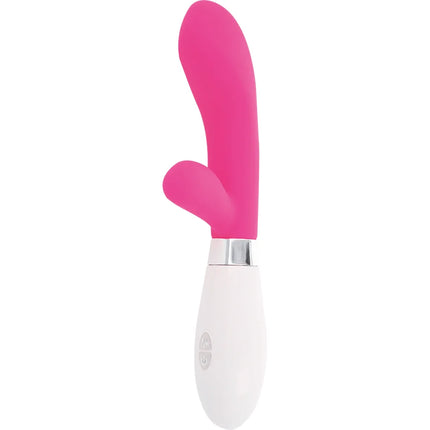 Glatter silikon-vibrator in rosa und weiß in kaninchenform von glossy namens jackson-kaninchen-rosa