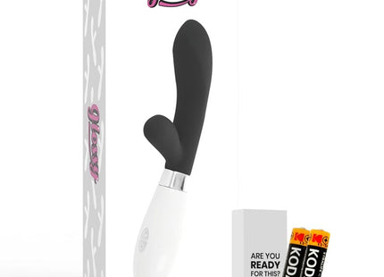 Schwarzer und weißer glänzender jackson rabbit vibrator mit ergonomischem design aus glattem material