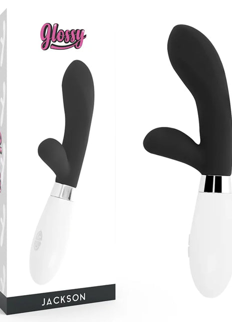 Glänzender schwarz-weißer jackson rabbit vibrator mit ergonomischem design aus hochwertigem material