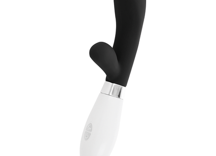 Schwarzer und weißer silikon vibrierender hase mit silbernem metallakzent glossy jackson rabbit schwarz