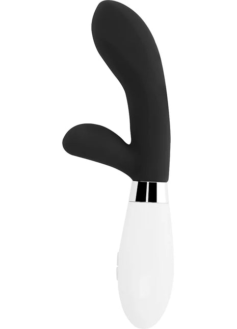 Schwarzer und weißer silikon vibrator in hasenform mit ergonomischem design glossy jackson rabbit schwarz