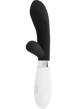 Schwarzer und weißer silikon vibrator in kaninchenform mit ergonomischem design glossjackson rabbit schwarz